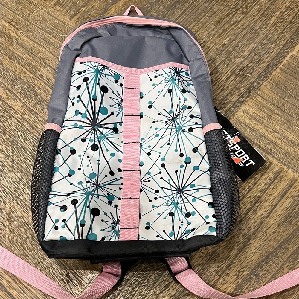 Sporty Backpack with Pink and Gray Design